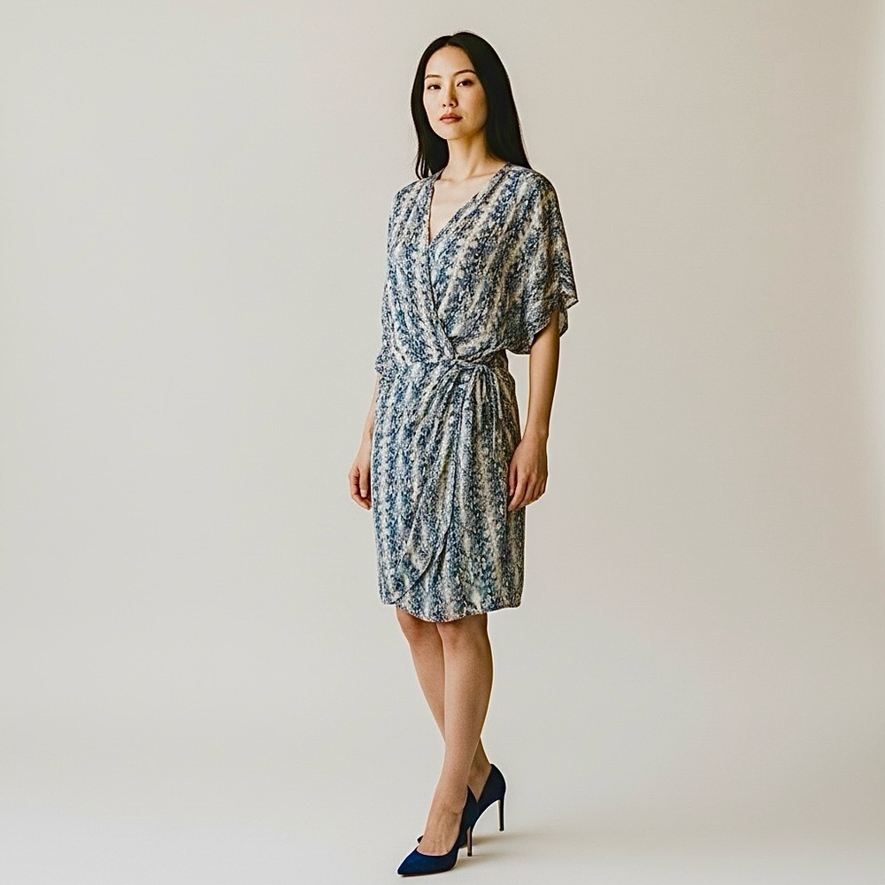 BTFL-Life Blue Snake Print Wrap Dress / Kimono Tie Waist – Size L